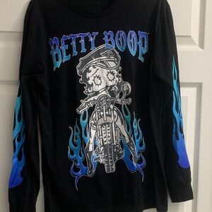 Betty Boop Black and Blue Flame Long Sleeve Tee
